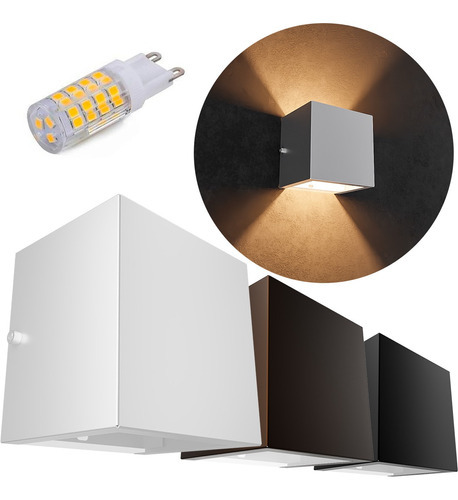 Kit 7 Arandela Box Cubo 2 Focos Parede Muro + Lâmp Led Mf112